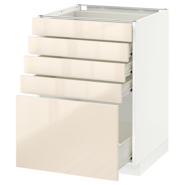 Напольный шкаф с 5 ящиками МЕТОД / ФОРВАРА, белый, Рингульт кремовый - схема-чертеж с размерами