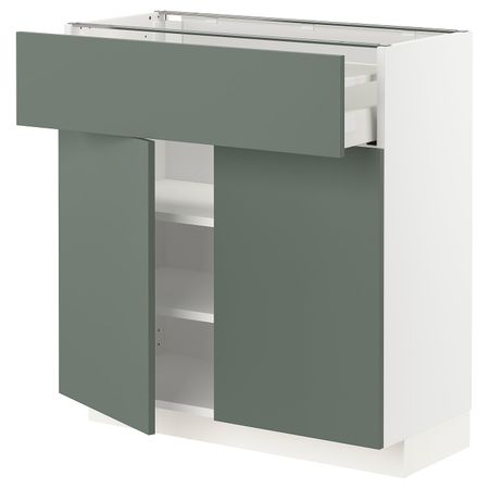 Напольный шкаф + ящик/2дверцы, белый/Бодарп серо-зеленый 80x37 см IKEA METOD МЕТОД / MAXIMERA МАКСИМЕРА 293.168.53