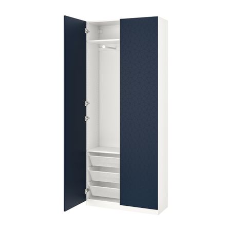 Гардероб, белый, хамнос черно-синий, 100x38x236 см IKEA ПАКС 693.039.43