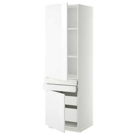 Высокий шкаф + полки, 4 ящик, 2 двери, 2 фронтальные МЕТОД / МАКСИМЕРА, белый, Рингульт белый (60x60x200 см)