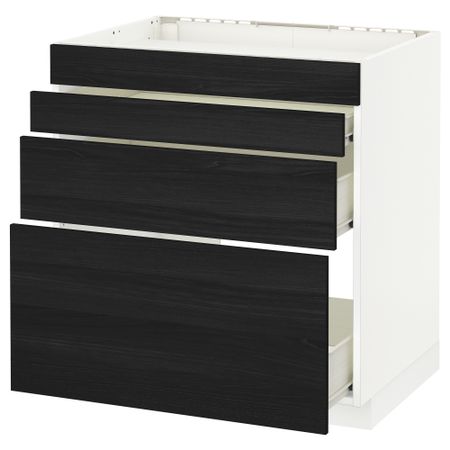Напольный шкаф для духовки, 4фасада, 3 ящика МЕТОД / ФОРВАРА, белый, Тингсрид черный