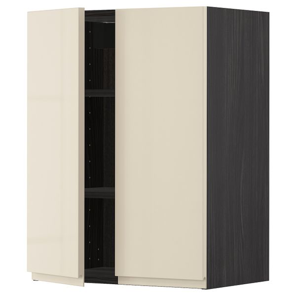 Навесной шкаф с полками/2дверцы, черный, Воксторп глянцевый светло-бежевый 60x80 см IKEA МЕТОД 893.027.87 - схема-чертеж с размерами