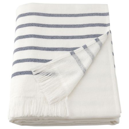 Банное полотенце, белый, синий полоска 70x140 см IKEA SIESJÖN СИШЁН 804.966.62