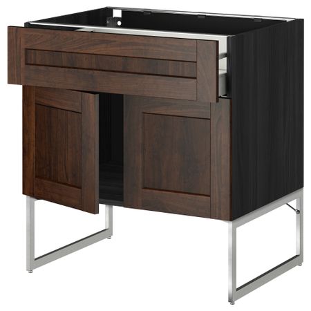 Напольный шкаф, полки, ящик, 2 двери МЕТОД / МАКСИМЕРА, черный, Эдсерум коричневый