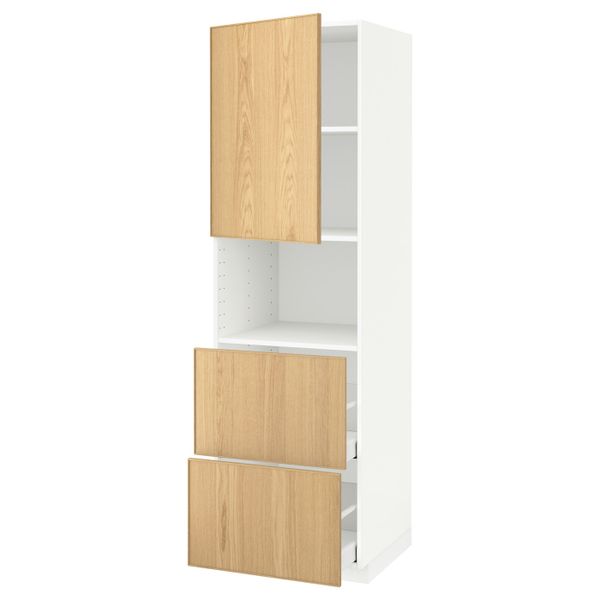 Высокий шкаф для СВЧ/дверца/2ящика, белый/Экестад дуб 60x60x200 см IKEA METOD МЕТОД / MAXIMERA МАКСИМЕРА 792.371.70 - схема-чертеж с размерами