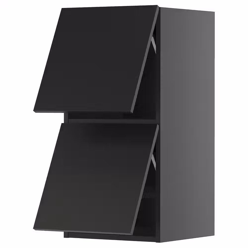 METOD Навесной шкаф/2 дверцы, горизонтал - черно-серый/Nickebo матовый антрацит 40x80 см - фото 1