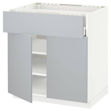Напольный шкаф для варочной панели, ящик, полка, 2 дверцы МЕТОД / МАКСИМЕРА, белый, Веддинге серый (80x60 см)