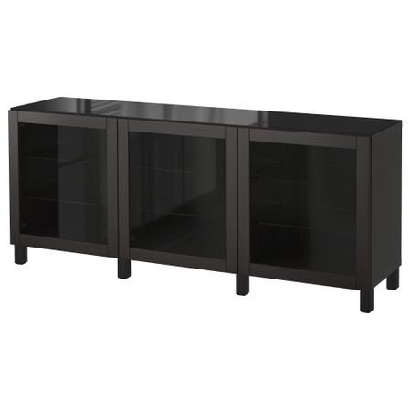 Комбинация для хранения с дверцами БЕСТО, Синдвик черно-коричневый прозрачное стекло (180x40x74 см)