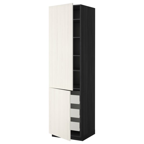 Высокий шкаф + полки, 3 ящика, 2 дверцы МЕТОД / ФОРВАРА, черный, Росдаль белый - схема-чертеж с размерами