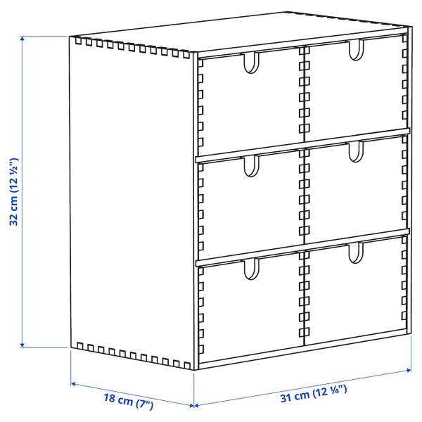 Мини-комод, березовая фанера 31x18x32 см IKEA MOPPE МОППЕ 103.913.62 - схема-чертеж с размерами
