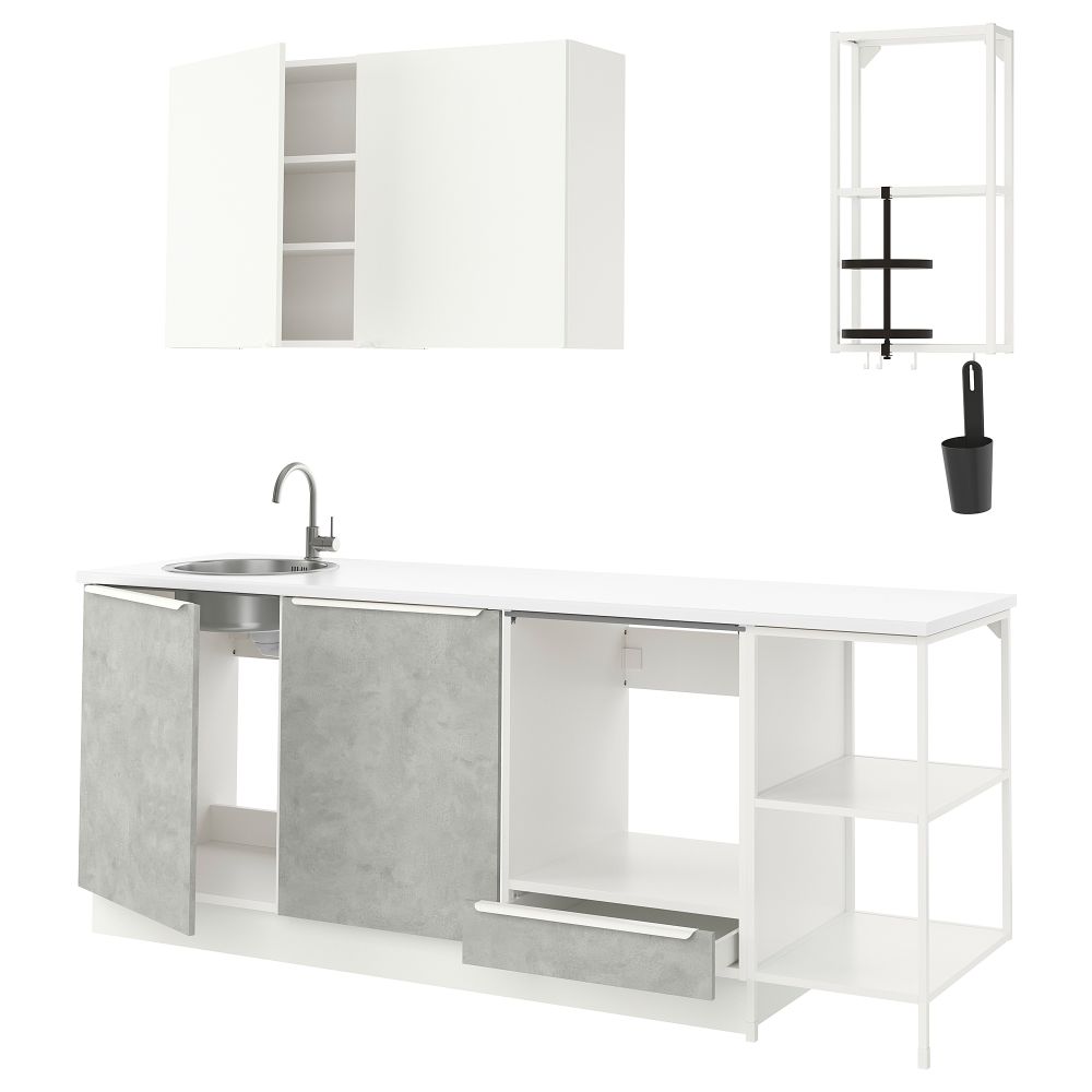 Кухня, 223x63.5x222 см, белый, под бетон белый IKEA BEGIVENHET БЕГИВЕНХЕТ 393.377.46 - фото 1