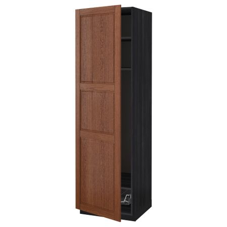 Высокий шкаф с полками, проволочной корзиной МЕТОД, черный, Филипстад коричневый