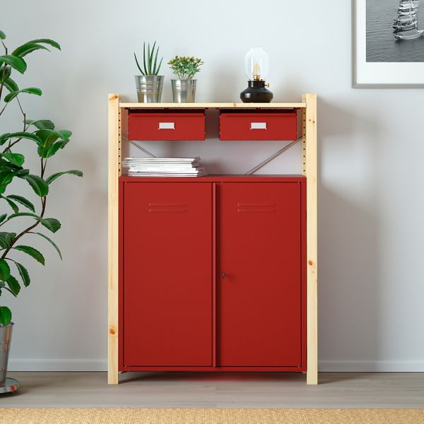 Стеллаж со шкафами/ящиками, сосна красный 89x30x124 см IKEA IVAR ИВАР 193.035.06 - фото 2