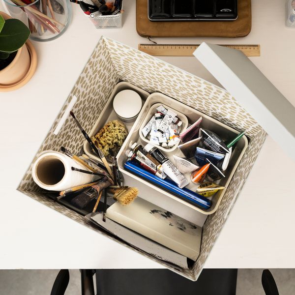 Коробка с крышкой, синий 32x35x32 см IKEA TJENA ТЬЕНА 604.953.76 - схема-чертеж с размерами