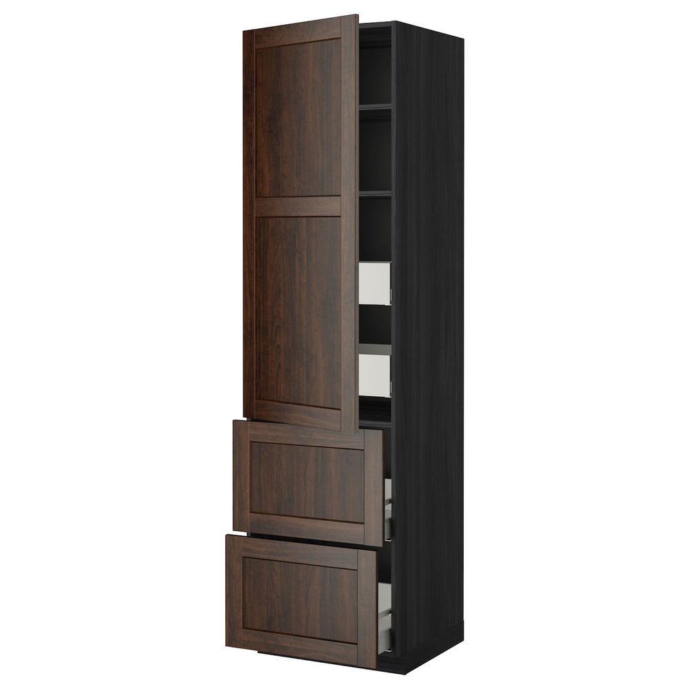 Высокий шкаф + полки/4ящ/двр/2фасада, черный/Эдсерум коричневый 60x60x220 см IKEA МЕТОД / МАКСИМЕРА 793.533.05 - фото 1