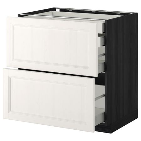 Напольный шкаф 2 фронтальные панели, 2 нижних, 1 средний, 1 высокий ящик МЕТОД / МАКСИМЕРА, черный, Лаксарби белый