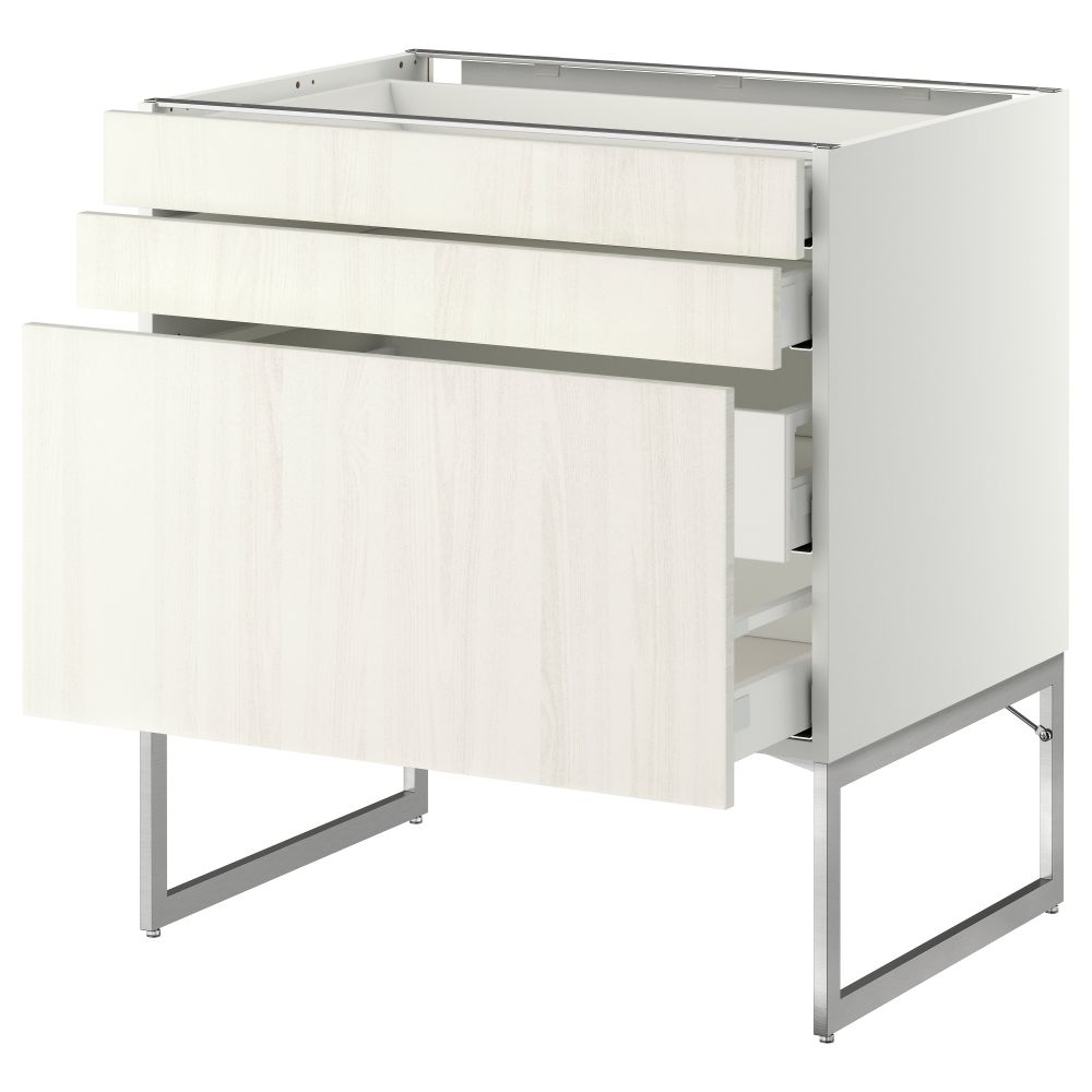 Напольный шкаф 3 фронтальных панели, 2 нижних, 2 средних ящика МЕТОД / МАКСИМЕРА, белый, Росдаль белый - схема-чертеж с размерами