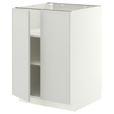 METOD Напольный шкаф с полками/2дверцами - белый/Aspudden светло-серый 60x60 см
