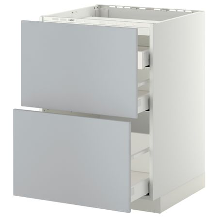 Напольный шкаф, 2 Фронтальная панель, 3 ящика, 60x60 см, белый, Veddinge серый IKEA METOD МЕТОД, MAXIMERA МАКСИМЕРА 790.271.72