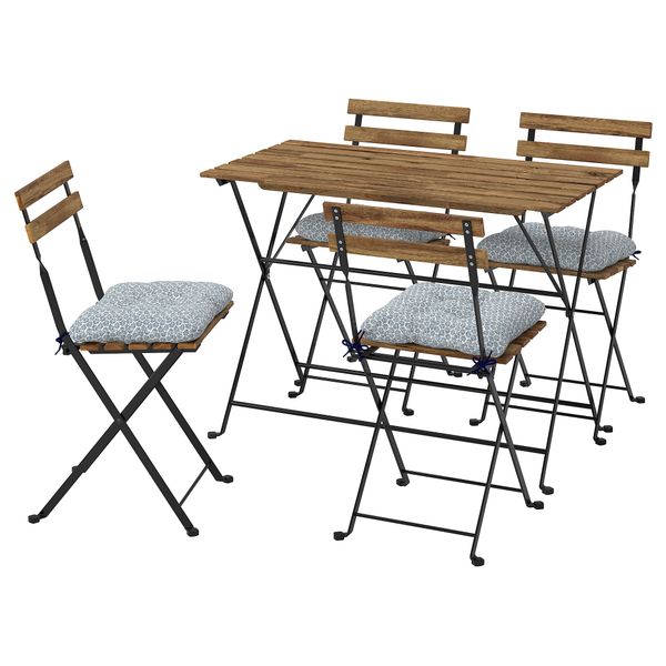 Стол + 4 стула, для сада, черный, серо-кориченевая морилка, клёсан синий IKEA TÄRNÖ ТЭРНО 395.349.40 - фото 1