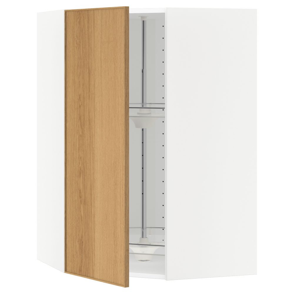 Угловой навесной шкаф с вращающейся секцией МЕТОД, белый, Экестад дуб - схема-чертеж с размерами