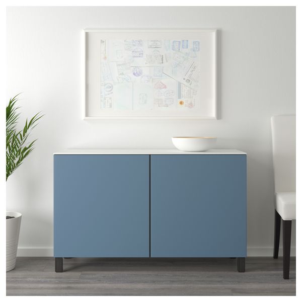 Комбинация для хранения с дверцами БЕСТО, черно-коричневый, Вальвикен темно-синий (120x42x74 см) - схема-чертеж с размерами