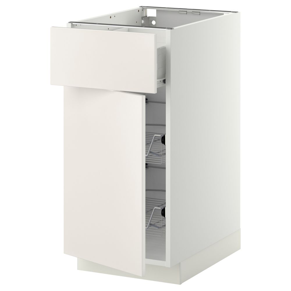 Напольный шкаф с проволочной корзиной, ящиком, дверью МЕТОД / ФОРВАРА, белый, Веддинге белый - схема-чертеж с размерами