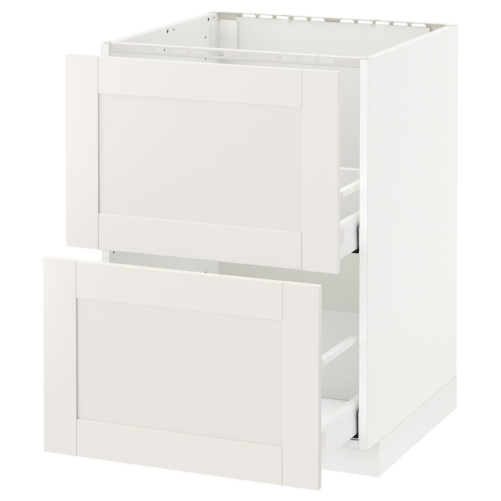 Напольный шкаф под мойку + 2 фронтальных панели, 2 ящ, белый/Сэведаль белый 60x60 см IKEA METOD МЕТОД / MAXIMERA МАКСИМЕРА - фото 1