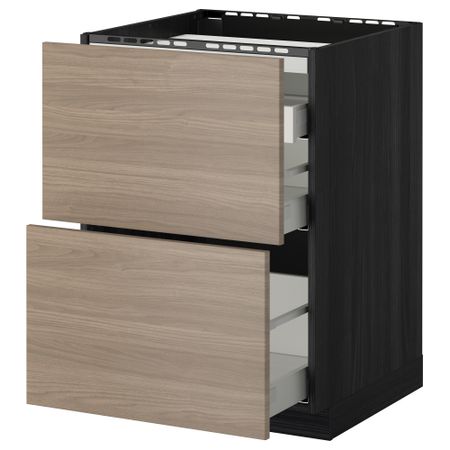 Напольный шкаф, 2 фронтальных панели, 3 ящика МЕТОД / МАКСИМЕРА, черный, Брокхульт светло-серый