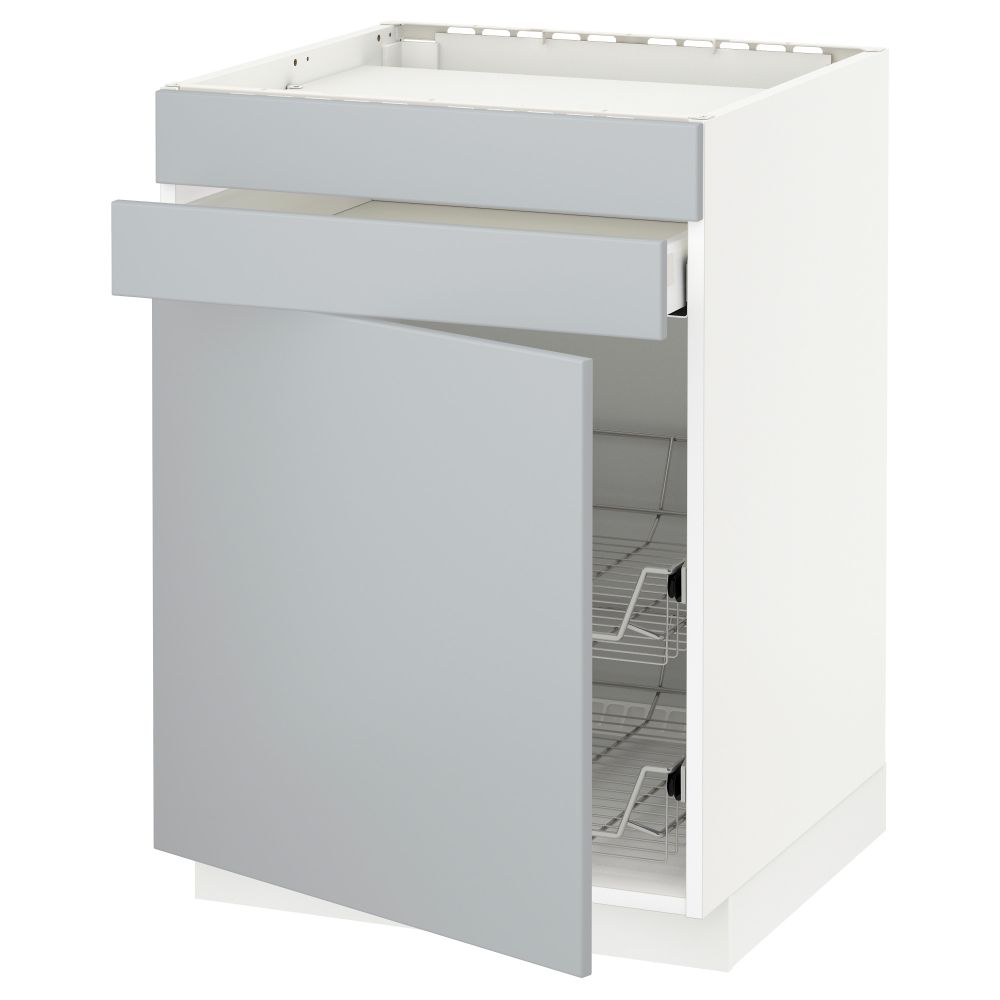 Напольный шкаф для варочной панели, ящик, 2 проволочных корзины МЕТОД / МАКСИМЕРА, белый, Веддинге серый (60x60 см) - схема-чертеж с размерами