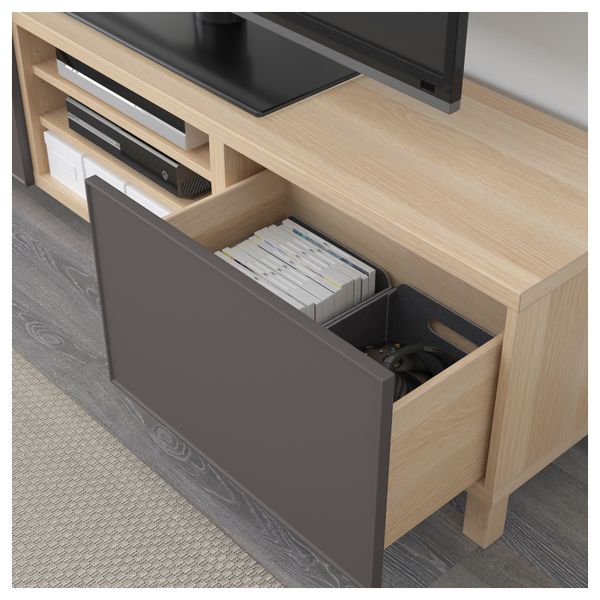 Тумба для ТВ с ящиками БЕСТО, под беленый дуб, Грундсвикен темно-серый (180x40x48 см) - фото 3