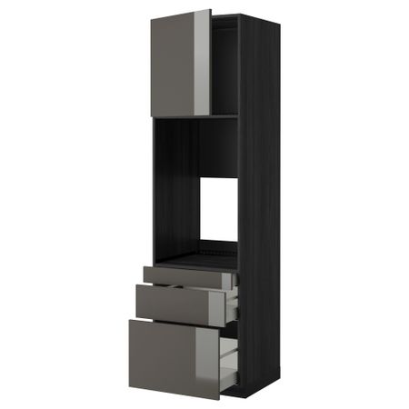 Высокий шкаф для двойной духовки, 3 ящика, дверца МЕТОД / МАКСИМЕРА, черный, Рингульт серый