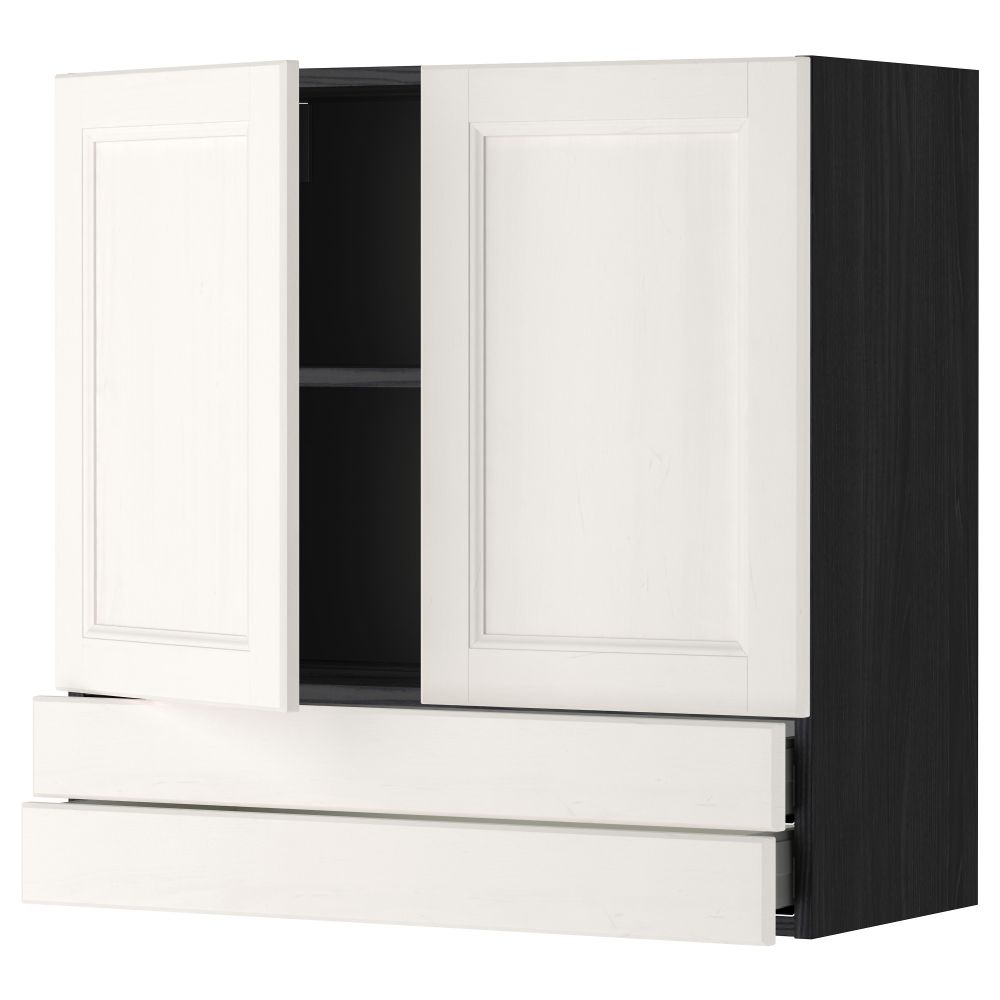 Навесной шкаф, 2 дверцы, 2 ящика МЕТОД / МАКСИМЕРА, черный, Лаксарби белый - фото 1