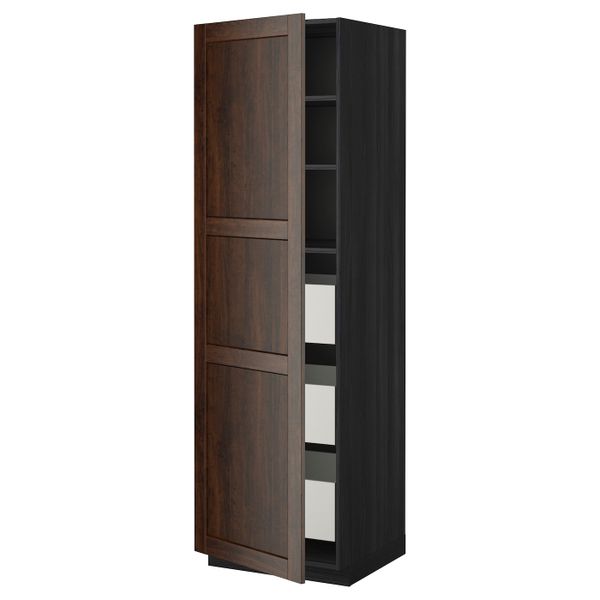 Высокий шкаф с ящиками, черный/Эдсерум коричневый 60x60x200 см IKEA МЕТОД / МАКСИМЕРА 293.837.29 - фото 1