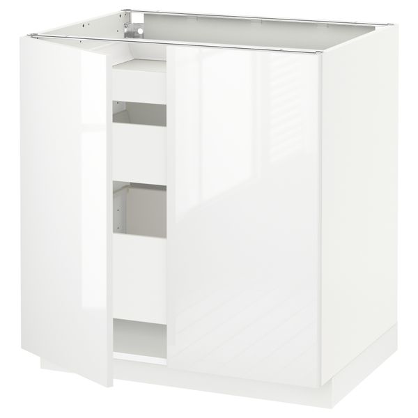 Напольный шкаф с 2 дверцами, 3 ящиками МЕТОД / МАКСИМЕРА, белый, Рингульт белый (80x60 см) - схема-чертеж с размерами