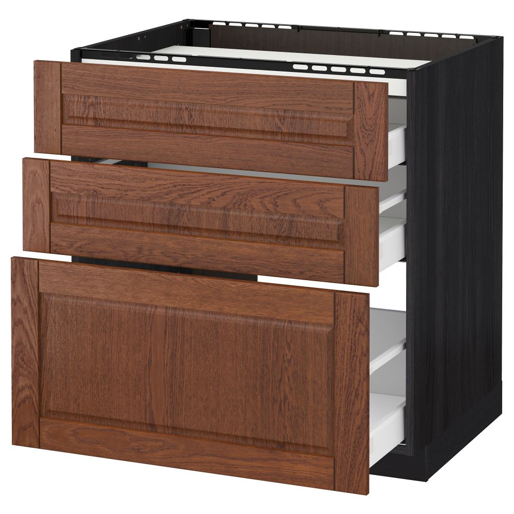 Напольный шкаф, 3 фронтальных панели, 3 ящика МЕТОД / МАКСИМЕРА, черный, Филипстад коричневый - схема-чертеж с размерами