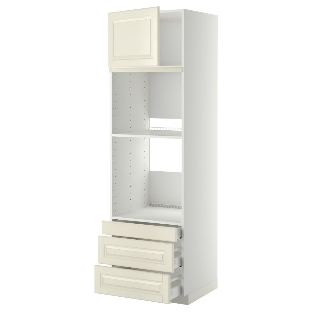 Высокий шкаф для духовки комбинированный, духовка + дверца, 3 ящика МЕТОД / МАКСИМЕРА, белый, Будбин белый с оттенком - фото 1