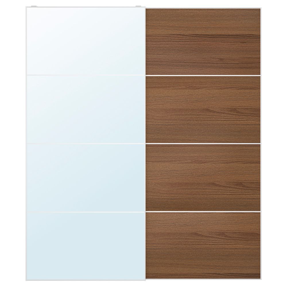 Пара раздвижных дверей АУЛИ / ИЛЬСЕНГ, зеркальное стекло, коричневая морилка ясеневый шпон - схема-чертеж с размерами