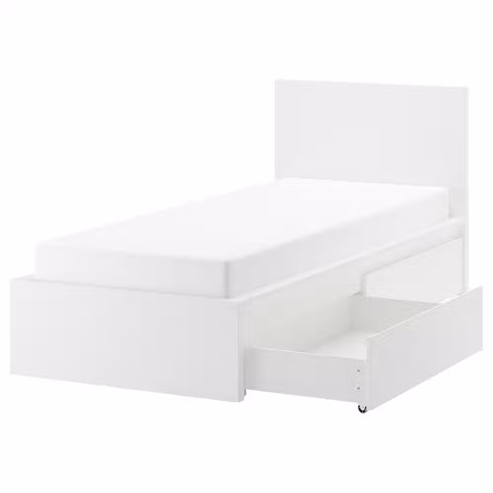 MALM Каркас кровати+2 кроватных ящика - белый 90x200 см - фото 1