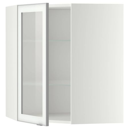 Угловой навесной шкаф с полками, стекляными дв, белый/Ютис матовое стекло 68x80 см IKEA METOD МЕТОД 592.384.01