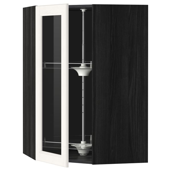 Угловой навесной шкаф с вращающающейся секцией, стеклянными дверцами МЕТОД, черный, Лаксарби белый - схема-чертеж с размерами