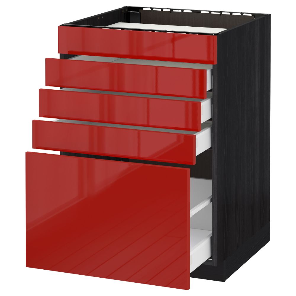 Напольный шкаф для варочной панели, 5 фасадов, 4 ящиков МЕТОД / МАКСИМЕРА, черный, Рингульт красный - схема-чертеж с размерами