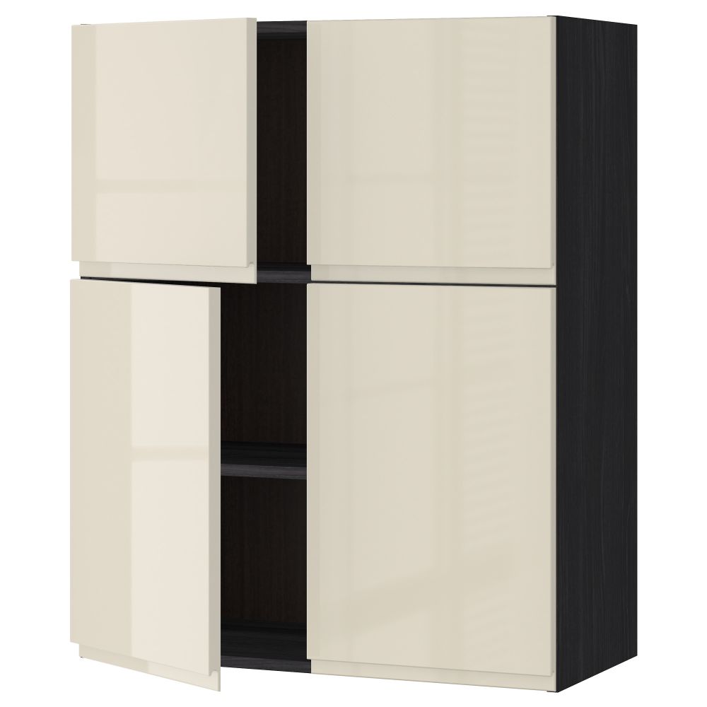 Навесной шкаф с полками, 4 дверцы МЕТОД, черный, Воксторп глянцевый светло-бежевый (80x100 см) - схема-чертеж с размерами