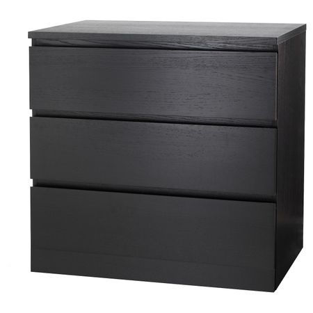 Комод с 3 ящиками, черно-коричневый 80x78 см IKEA MALM МАЛЬМ 004.035.58