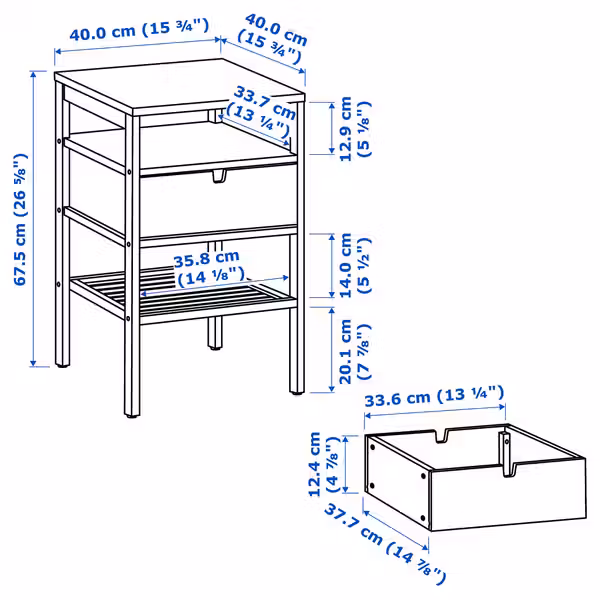 NORDKISA Тумба прикроватная - бамбук 40x40 см - схема-чертеж с размерами
