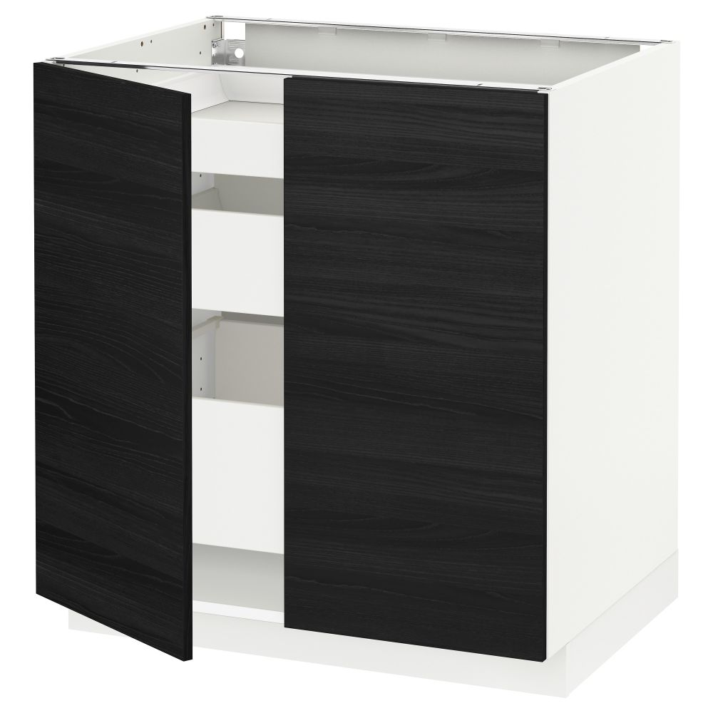 Напольный шкаф с 2 дверцами, 3 ящиками МЕТОД / МАКСИМЕРА, белый, Тингсрид черный (80x60 см) - схема-чертеж с размерами