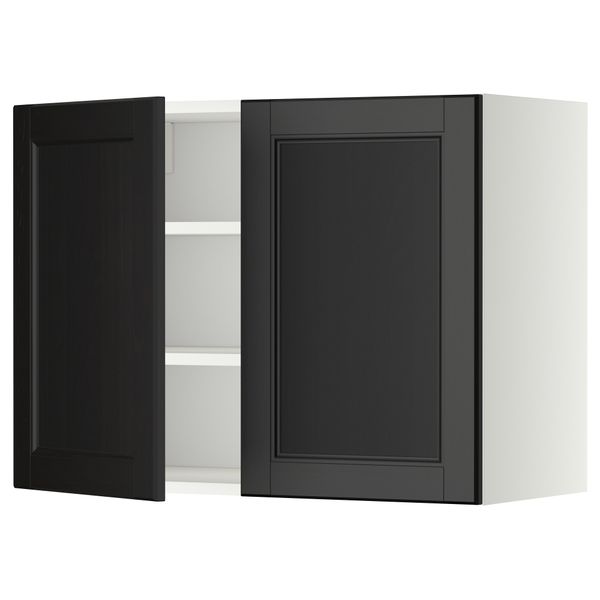 Навесной шкаф с полками, 2 дверцы МЕТОД, белый, Лаксарби черно-коричневый - схема-чертеж с размерами