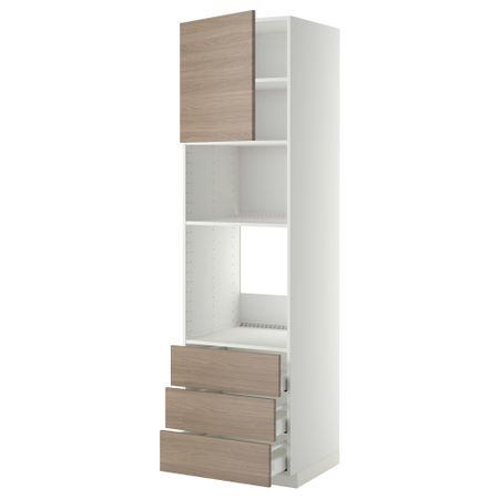 Высокий шкаф для духовки/СВЧ дверца, 3 ящика МЕТОД / МАКСИМЕРА, белый, Брокхульт светло-серый