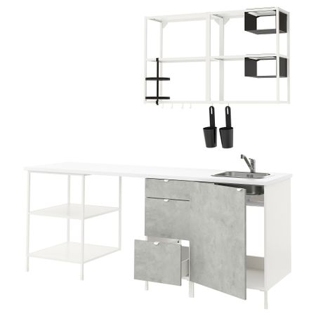 Кухня, 223x63.5x222 см, белый, под бетон IKEA BEGIVENHET БЕГИВЕНХЕТ 893.378.38