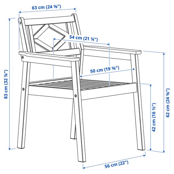 Стол + 4 кресла, для сада, серый морилка IKEA BONDSTOCKHOLM СТОКГОЛЬМMEN БОНДХОЛЬМЕН 293.304.82 - схема-чертеж с размерами